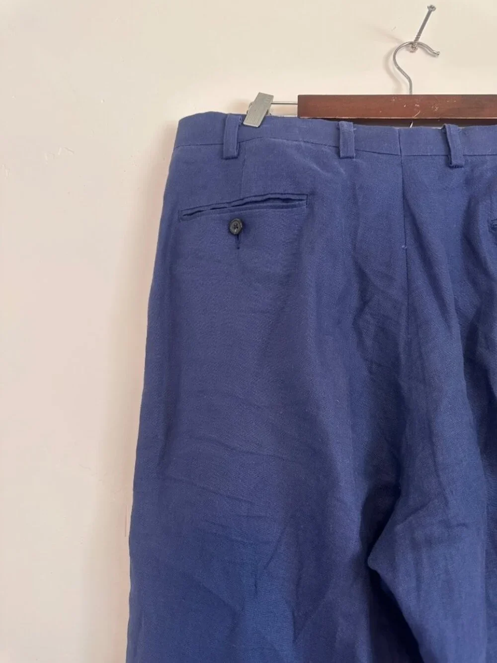 Ralph Lauren Linen Pleated Trousers Pants Men 38x30 Blue Wide Leg Preppy Coastal